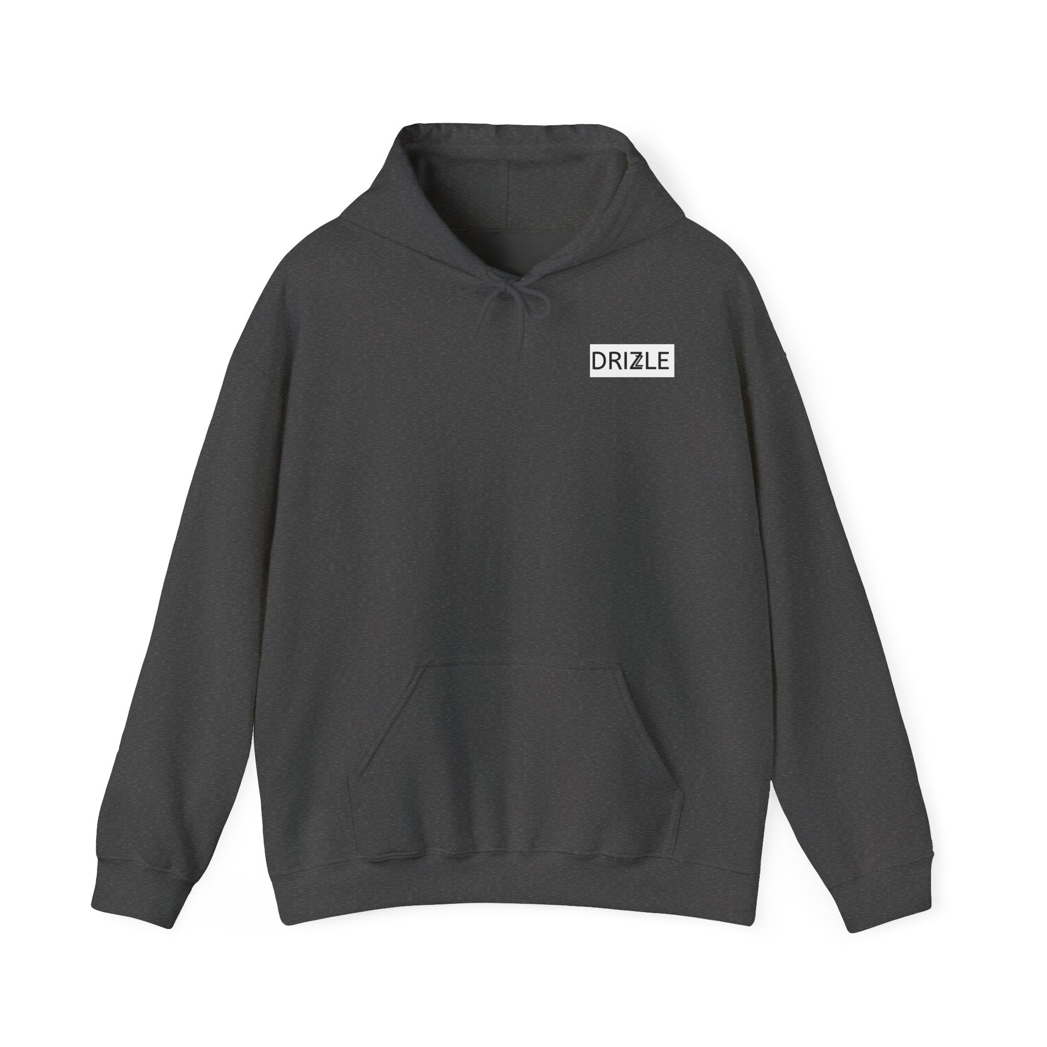 Drizzle minimalist text Hoodie | Small Chest Logo, White Pullover