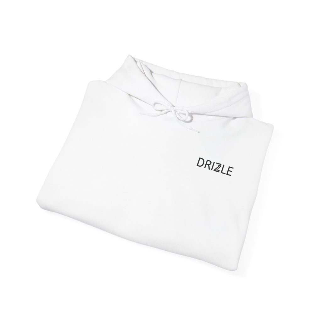 Drizzle minimalist text Hoodie | Small Chest Logo, White Pullover