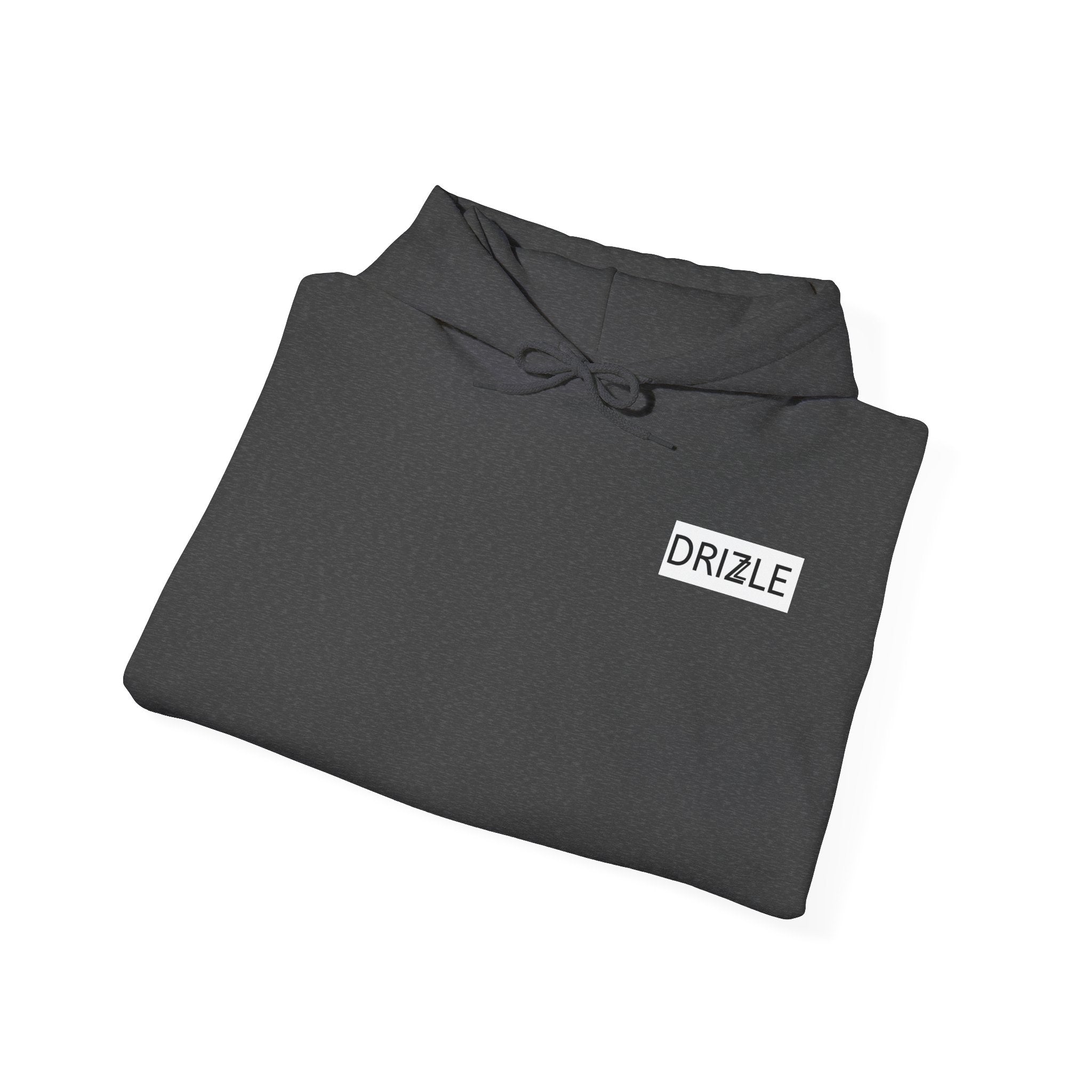 Drizzle minimalist text Hoodie | Small Chest Logo, White Pullover