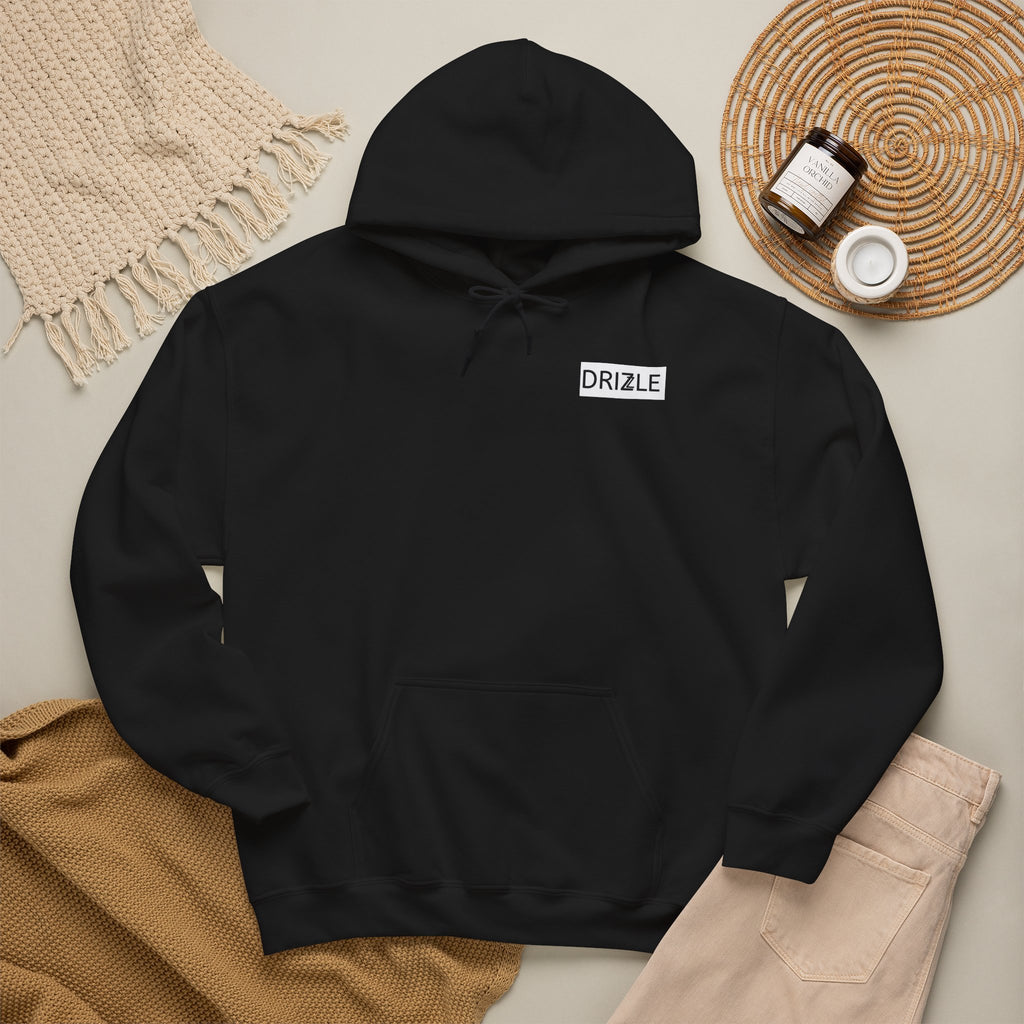 Drizzle minimalist text Hoodie | Small Chest Logo, White Pullover