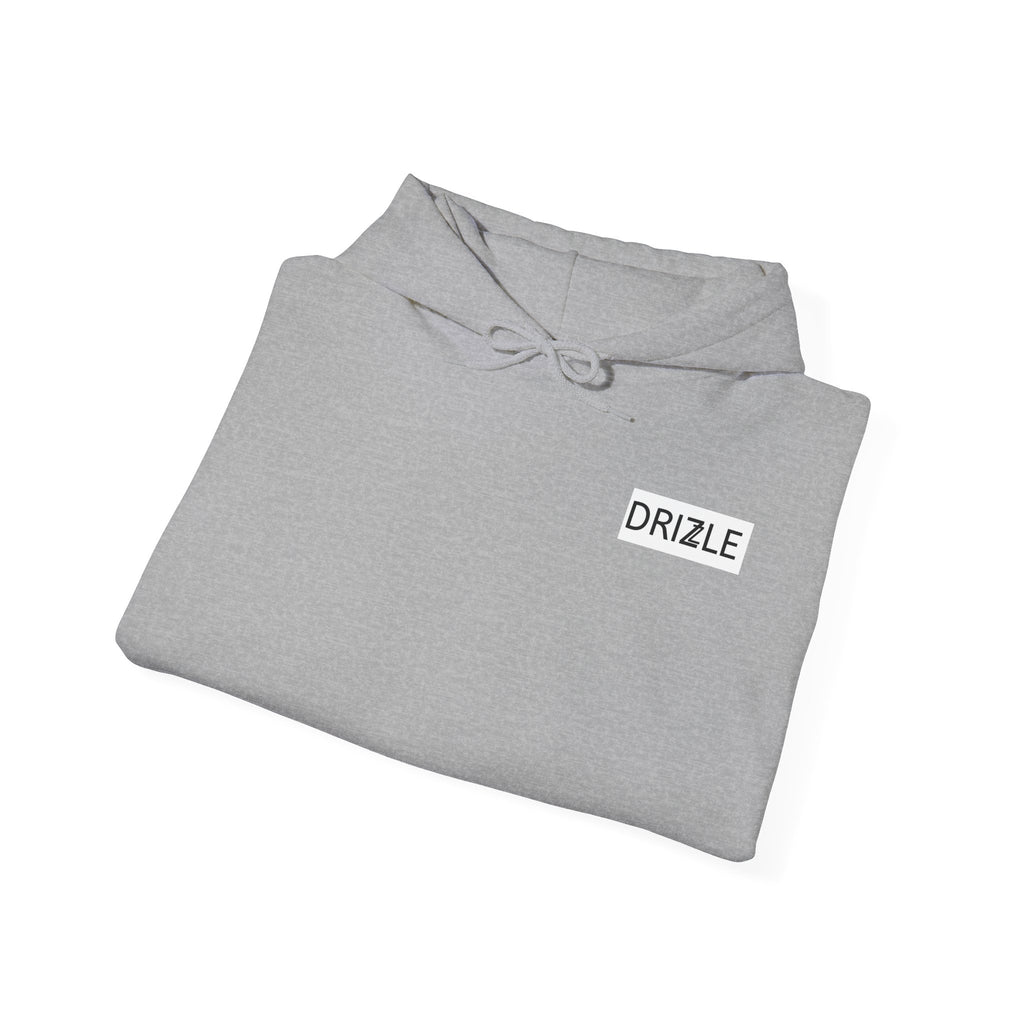 Drizzle minimalist text Hoodie | Small Chest Logo, White Pullover