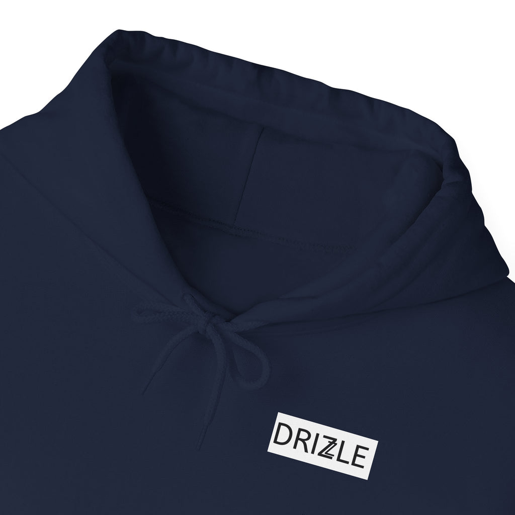 Drizzle minimalist text Hoodie | Small Chest Logo, White Pullover