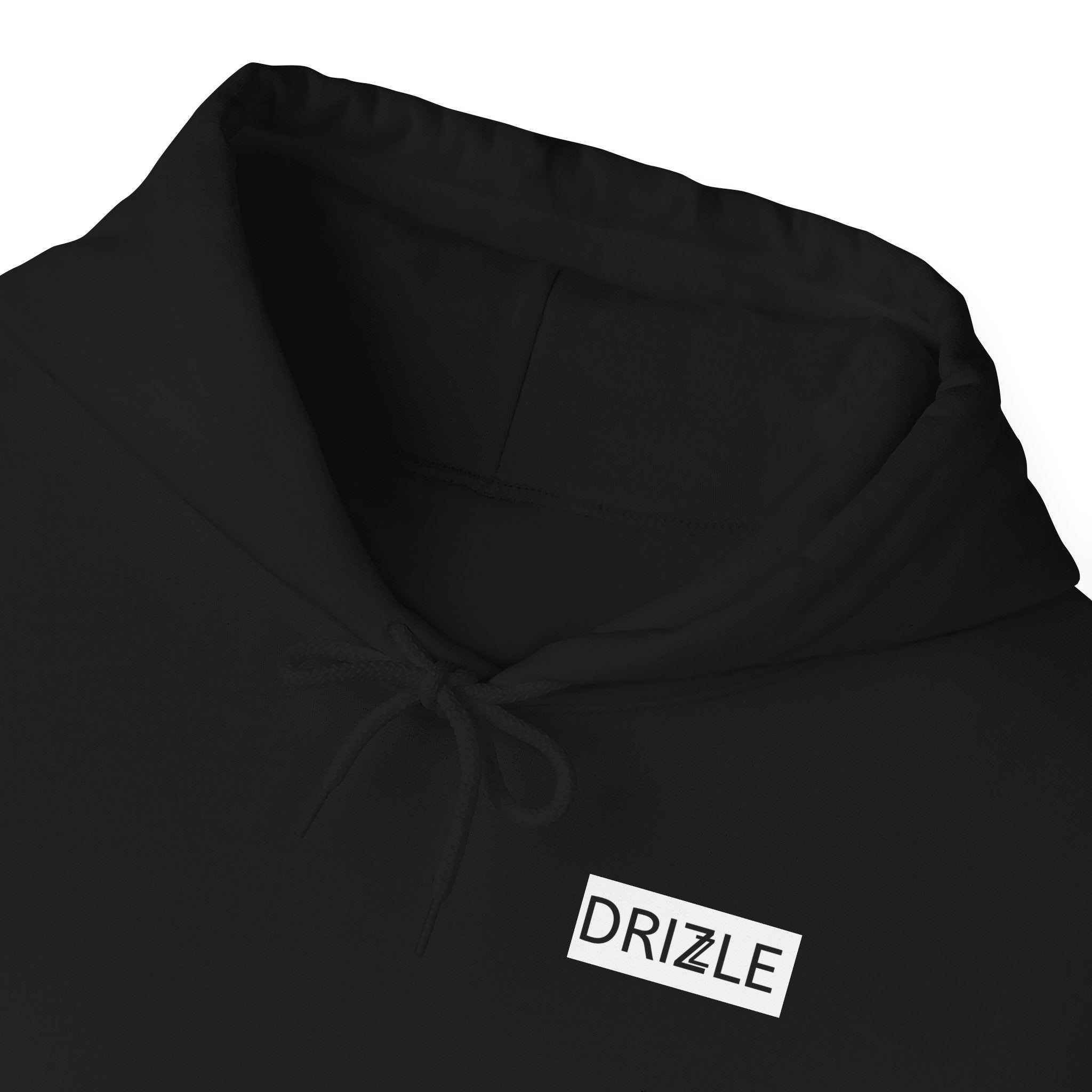 Drizzle minimalist text Hoodie | Small Chest Logo, White Pullover