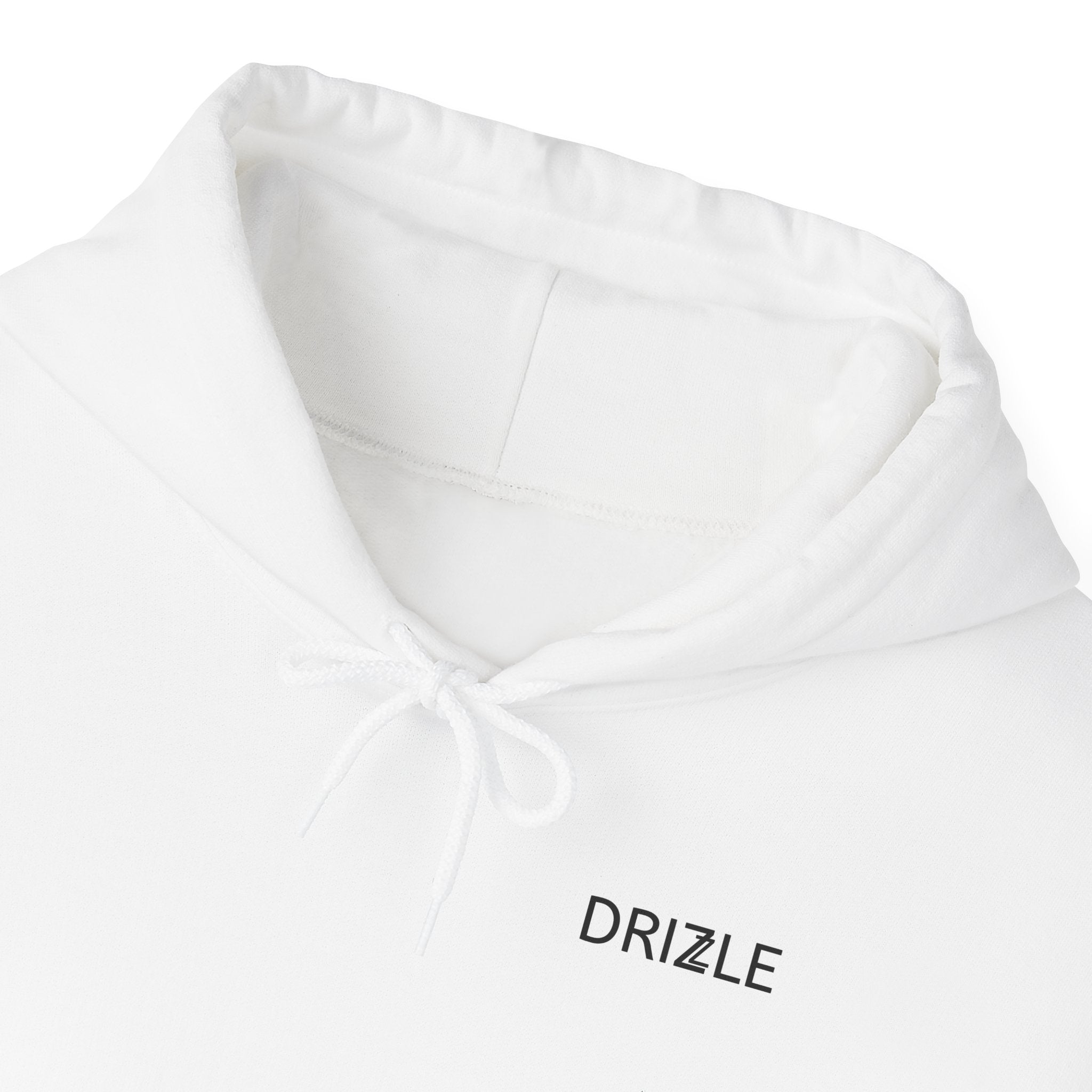 Drizzle minimalist text Hoodie | Small Chest Logo, White Pullover