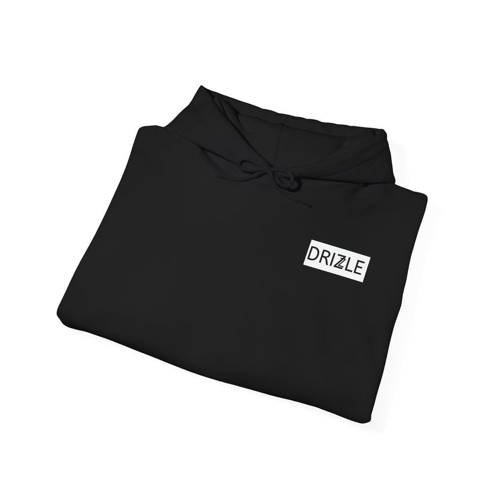 Drizzle minimalist text Hoodie | Small Chest Logo, White Pullover