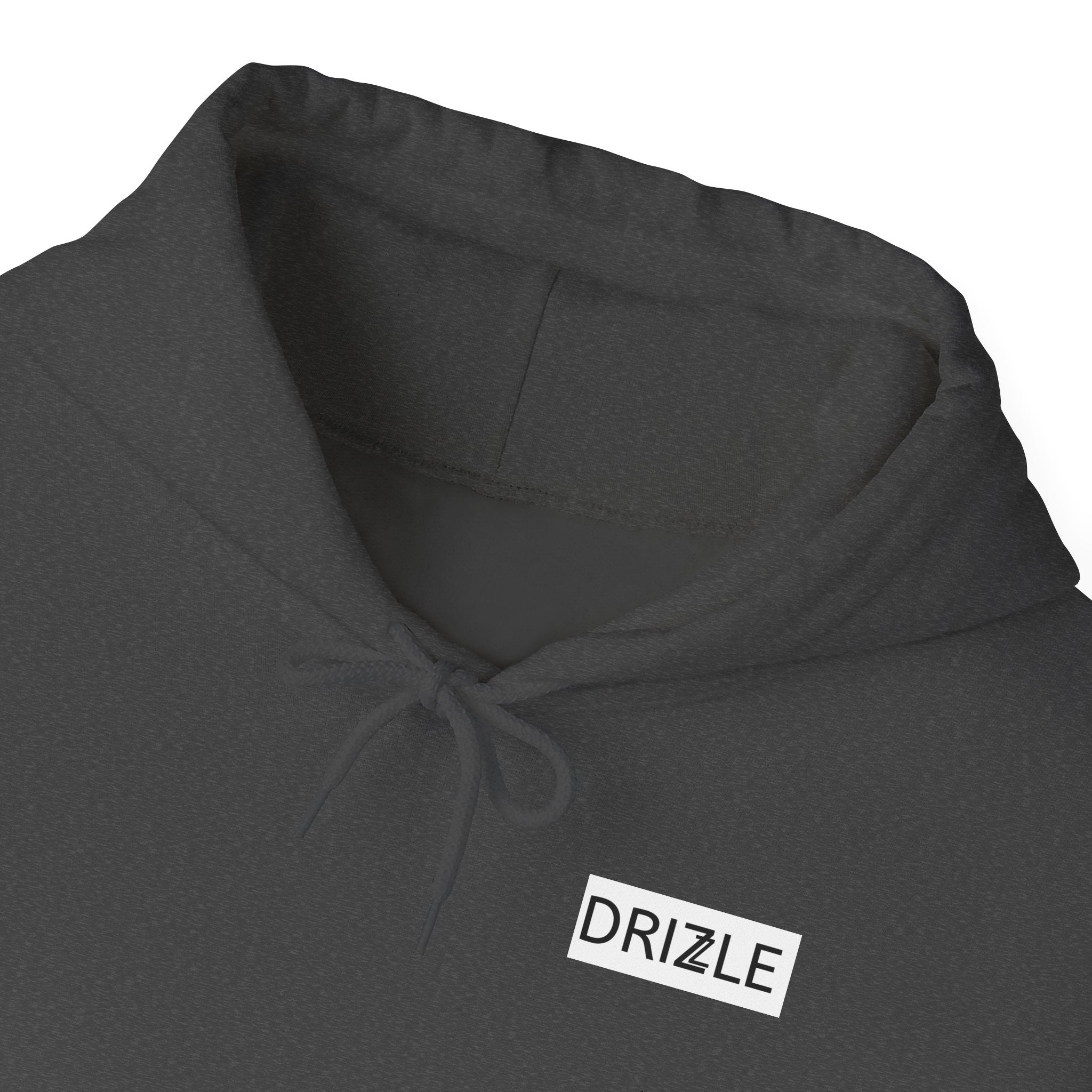 Drizzle minimalist text Hoodie | Small Chest Logo, White Pullover