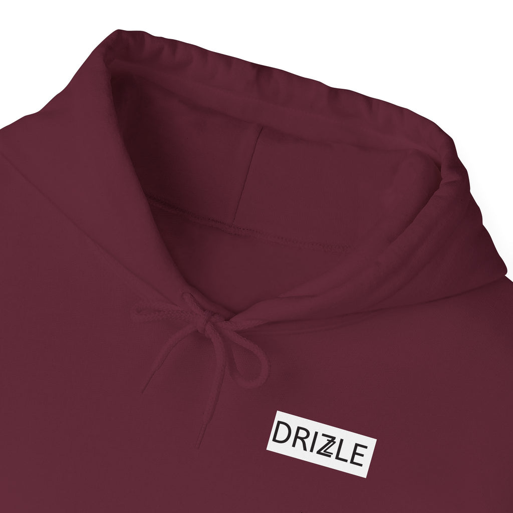 Drizzle minimalist text Hoodie | Small Chest Logo, White Pullover