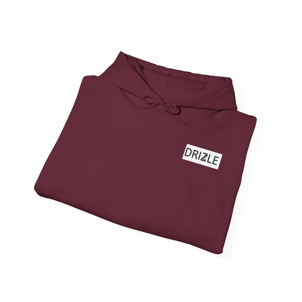 Drizzle minimalist text Hoodie | Small Chest Logo, White Pullover