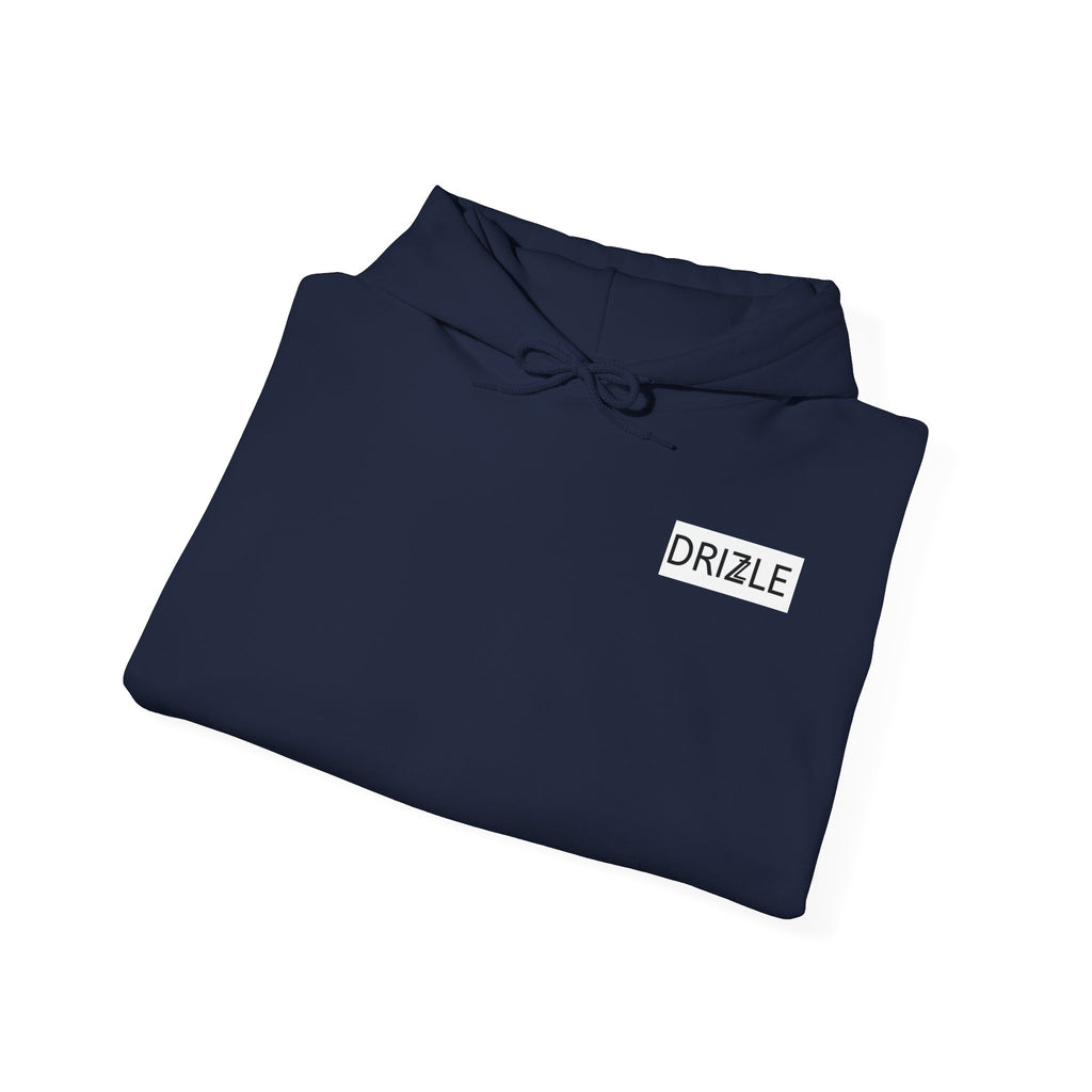 Drizzle minimalist text Hoodie | Small Chest Logo, White Pullover