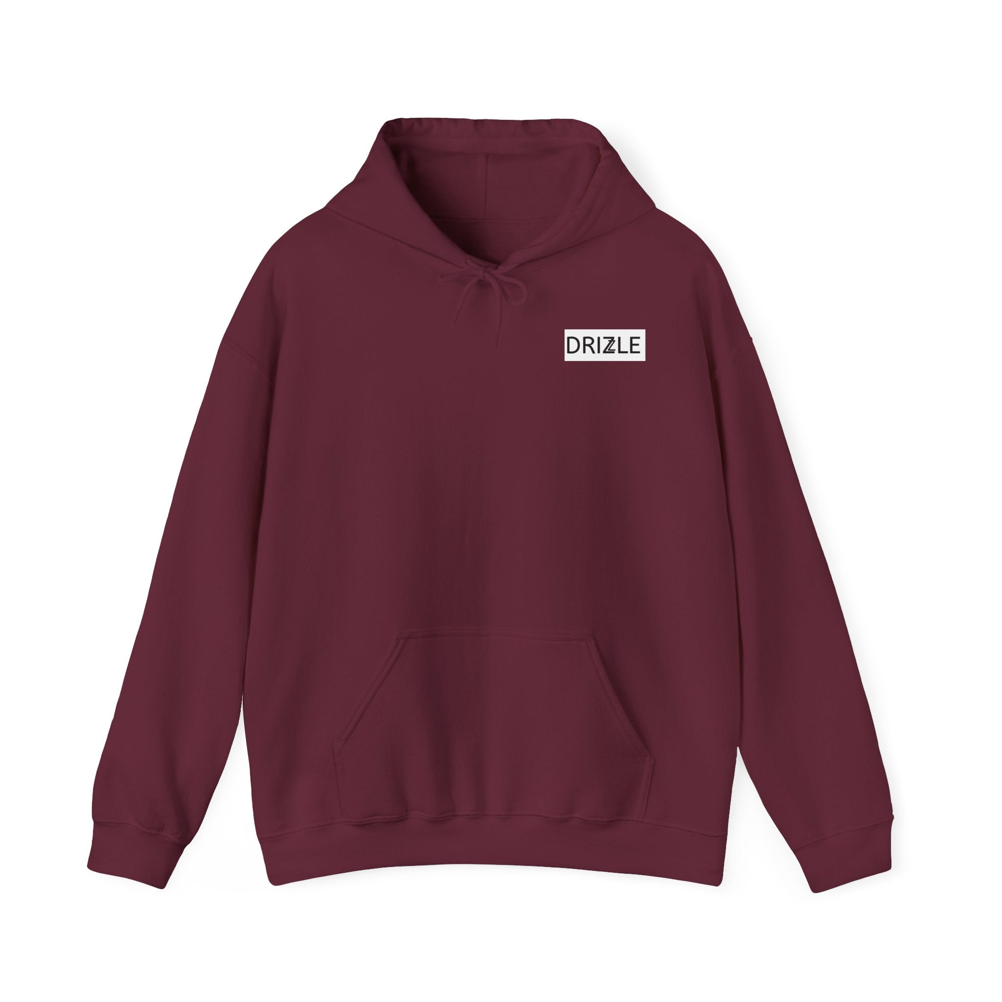 Drizzle minimalist text Hoodie | Small Chest Logo, White Pullover